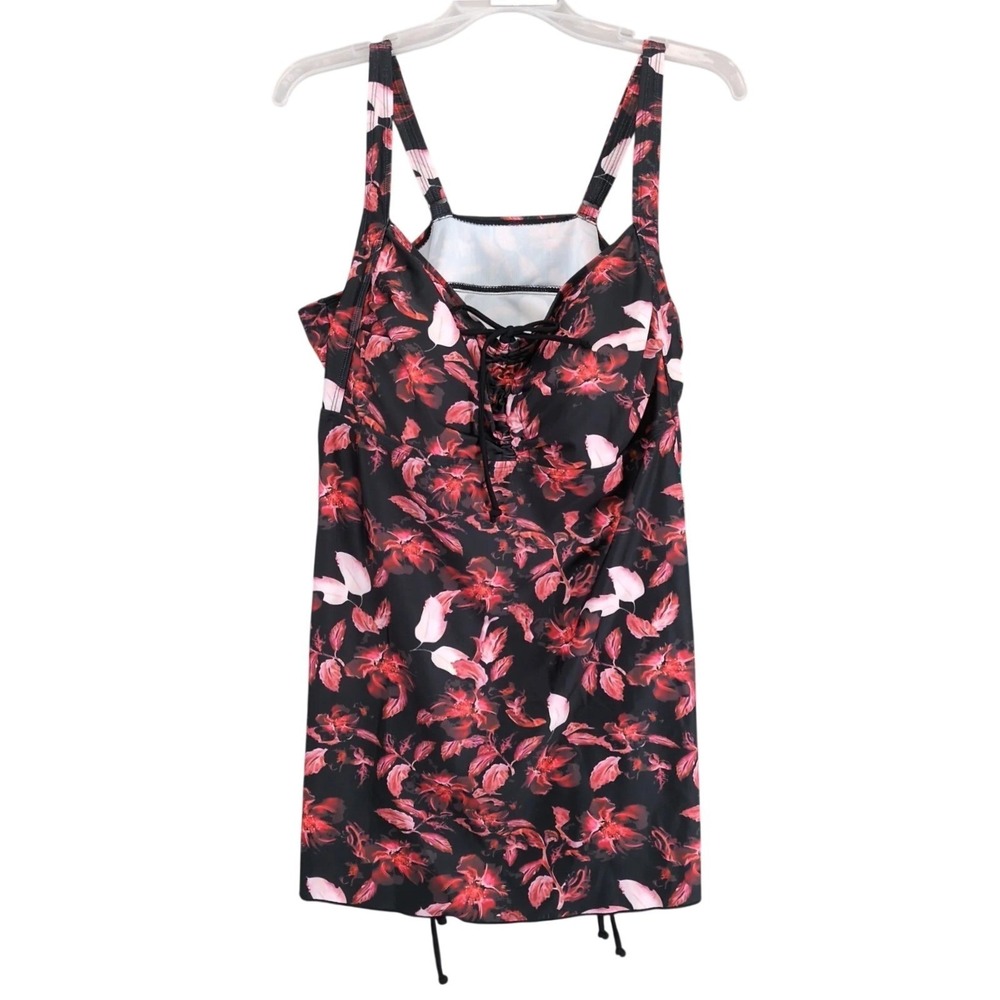 NWT Septangle Tankini Top Women's Plus 22W Black Red Floral Padded Cruise Beach